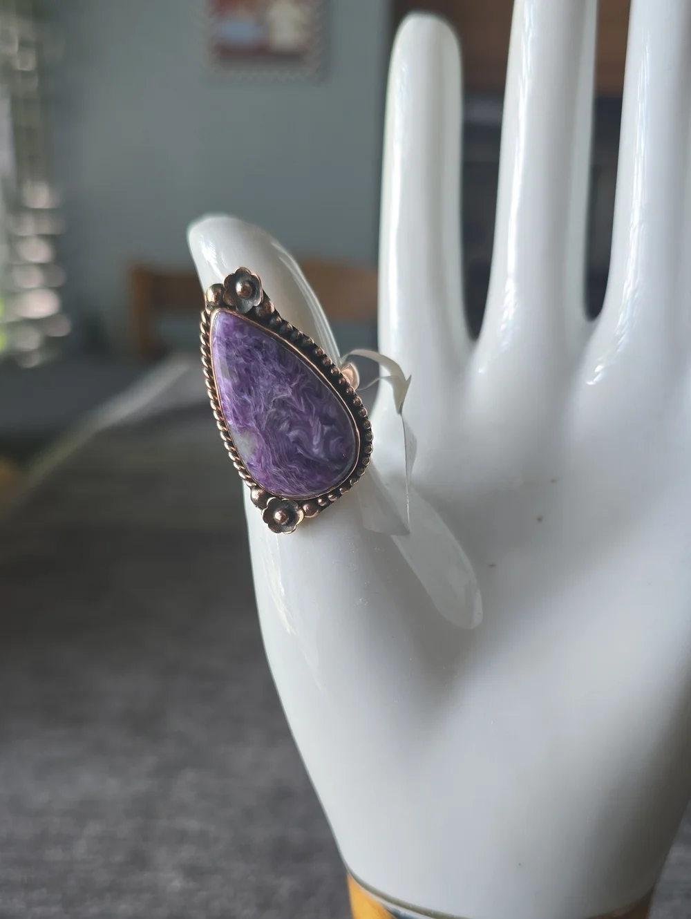 Copper~Charolite Teardrop Stone Ring~Adj.~NWT